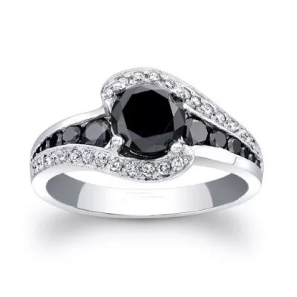 Silver Black Crystal CZ Stone Ring
